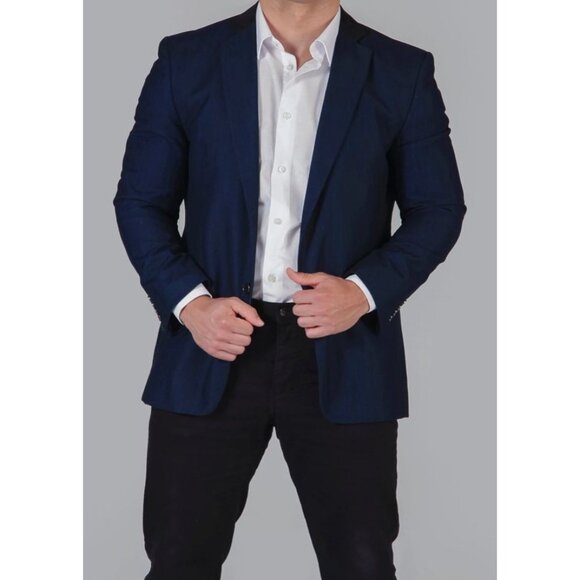 Mens Navy Blue Suit Jacket Size 42 Classic Formal Blazer Elegant Fit Zoom in - Picture 5 of 8